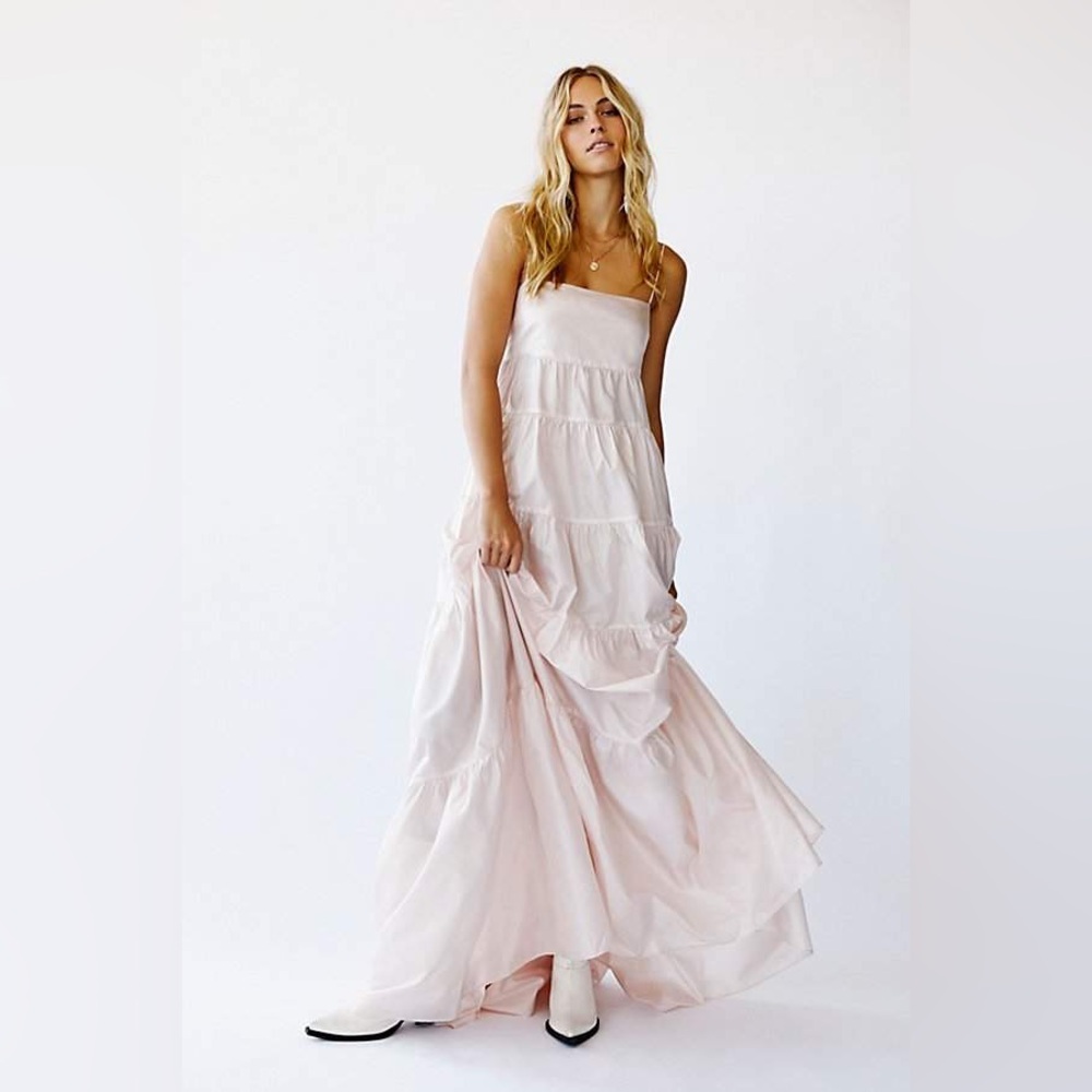 Free People Pink parachute tiered Maxi